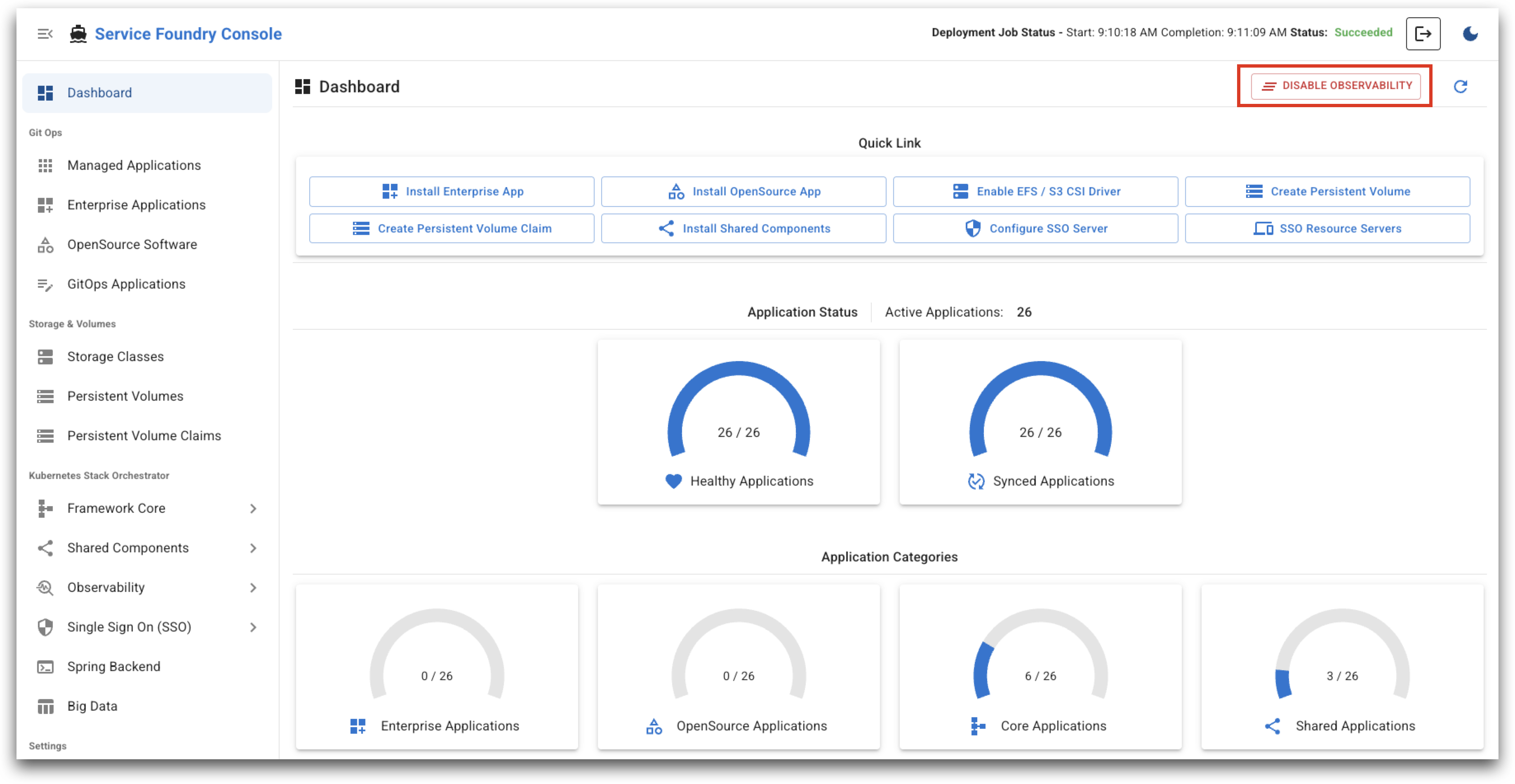 console dashboard disable o11y