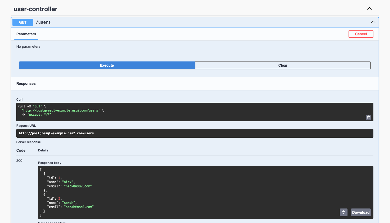 swagger ui get users
