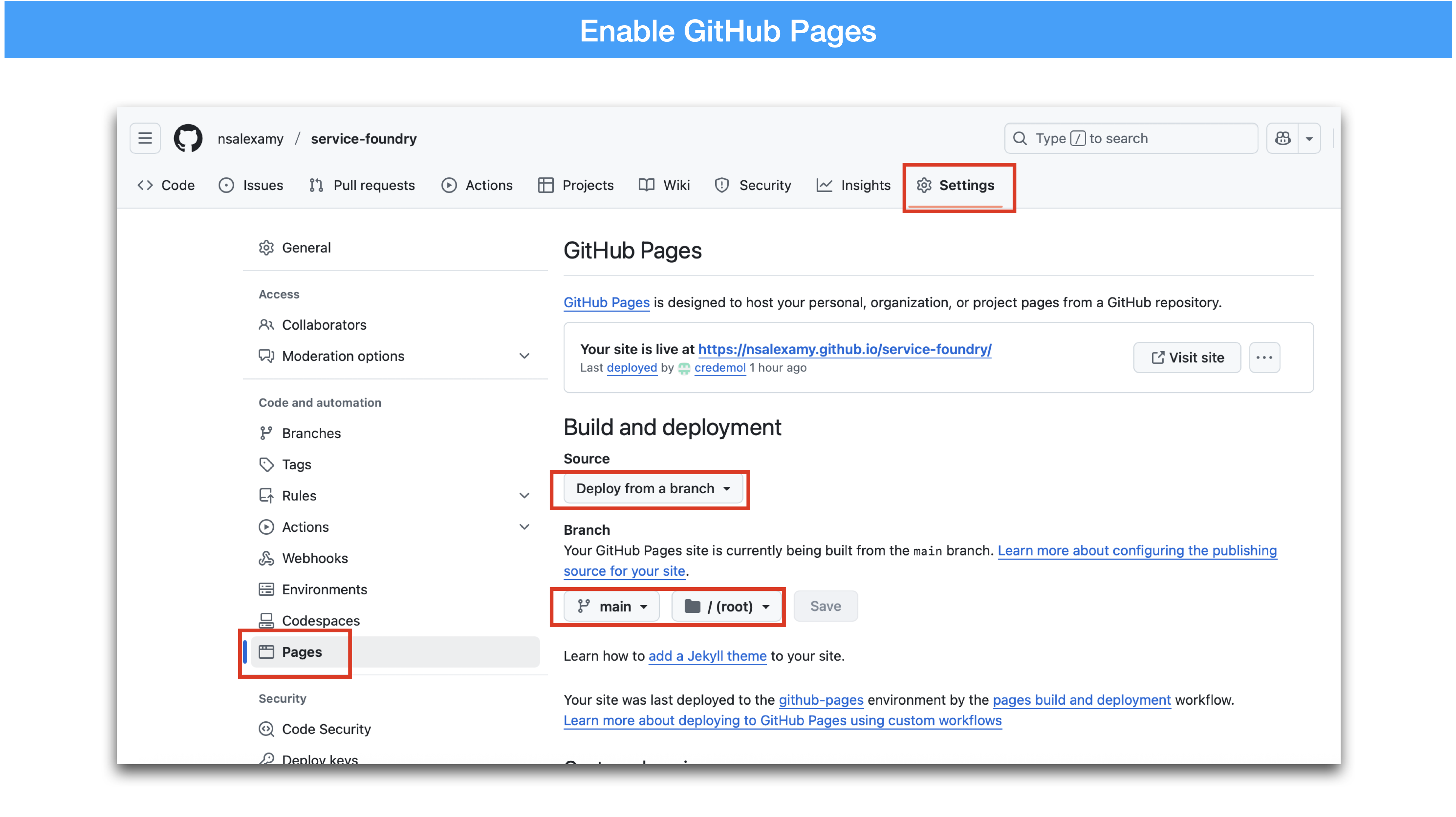 enable github pages