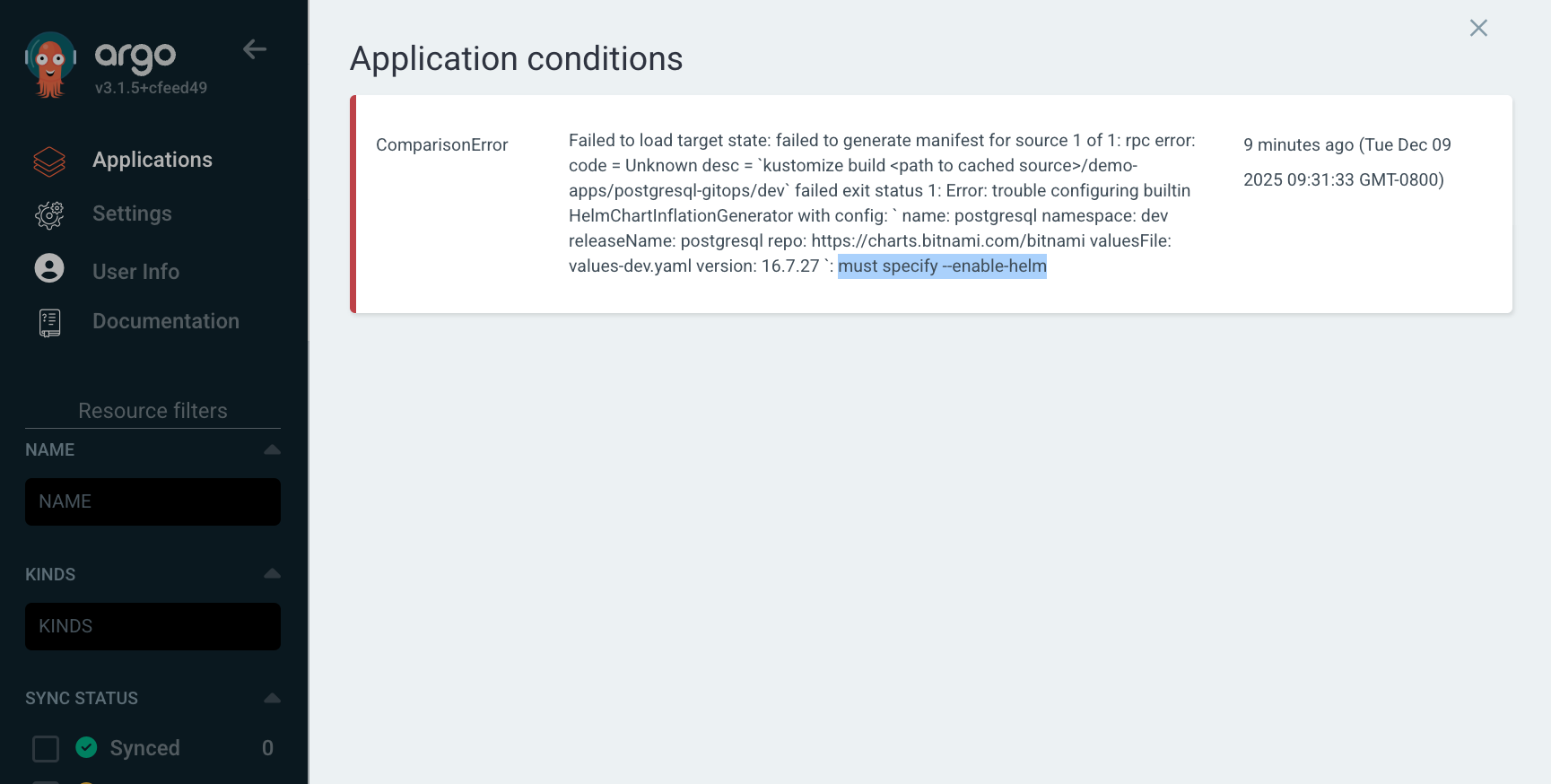 argocd comparison error