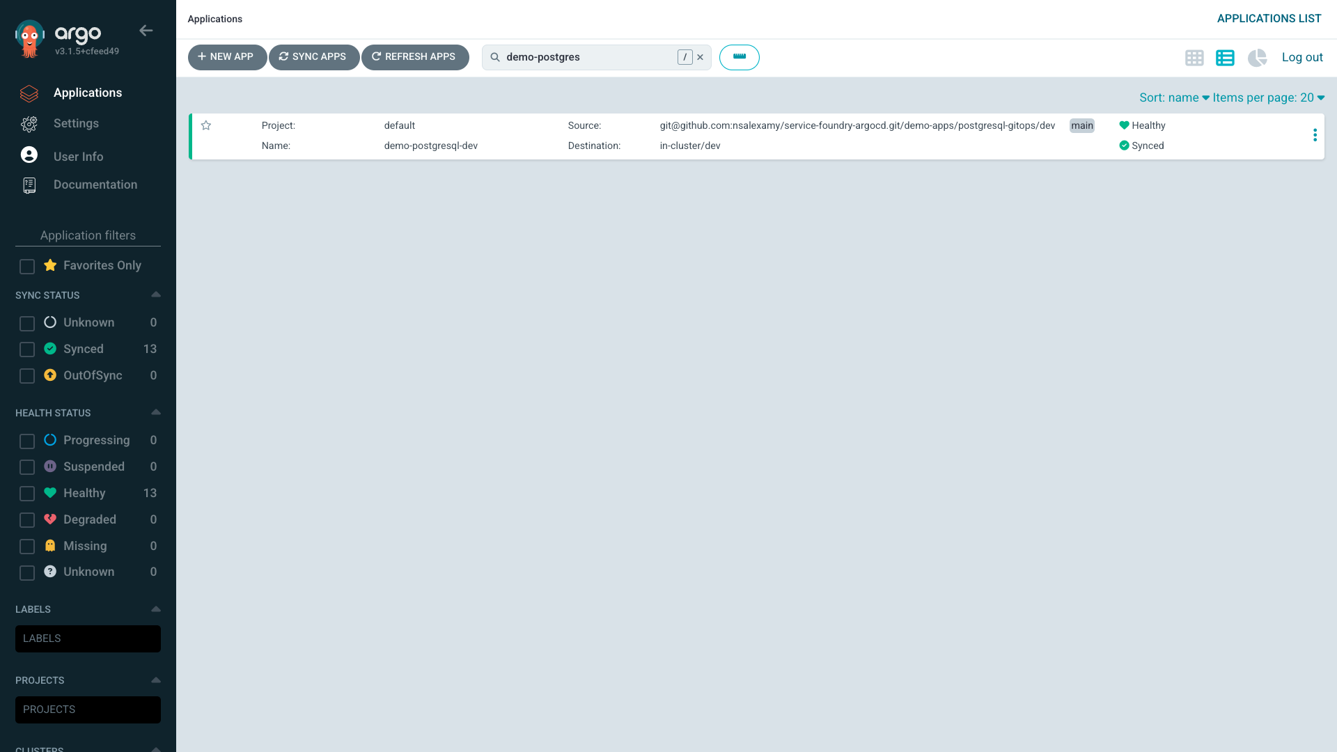 argocd postgresql dev