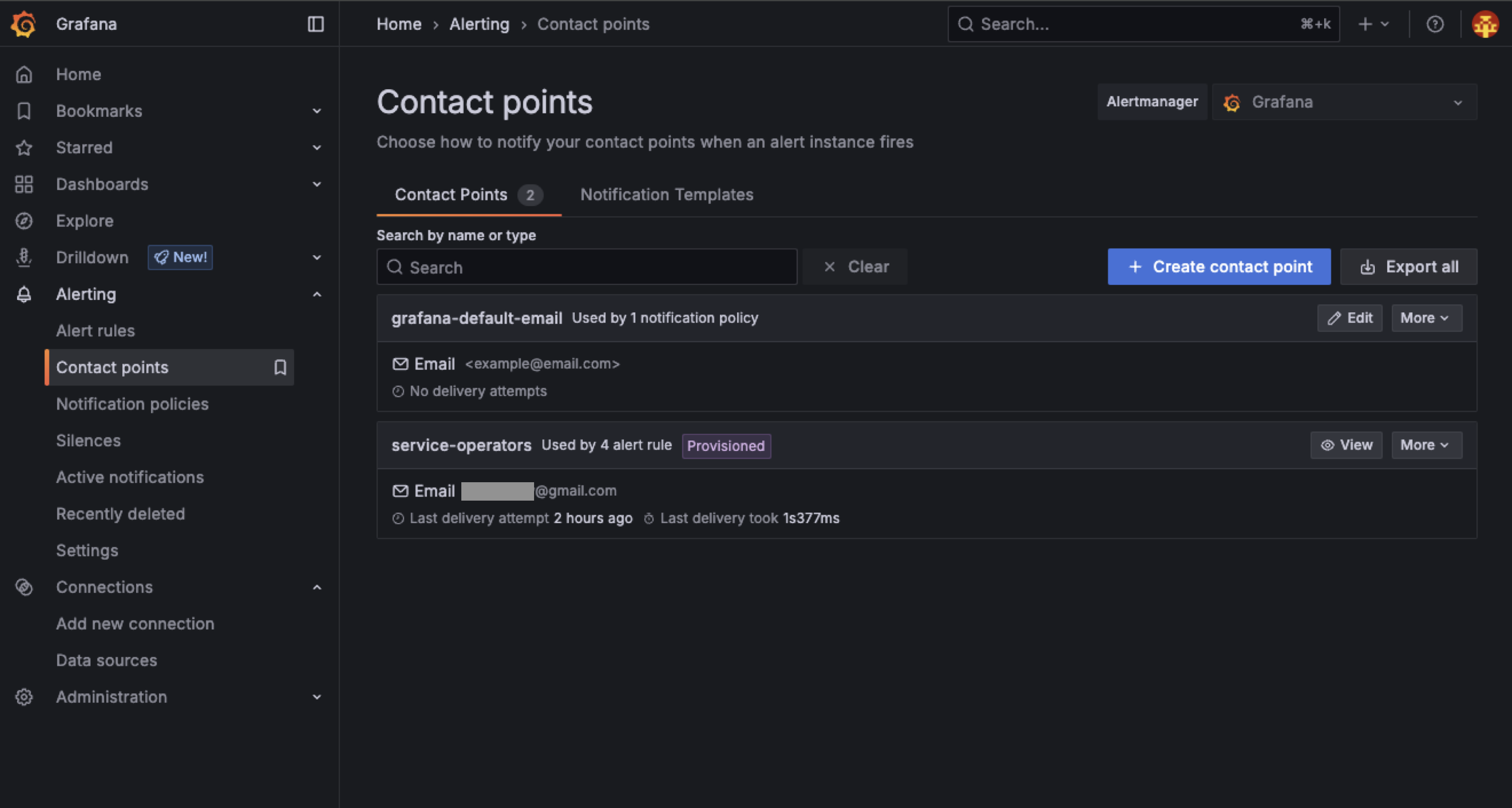 grafana contact points