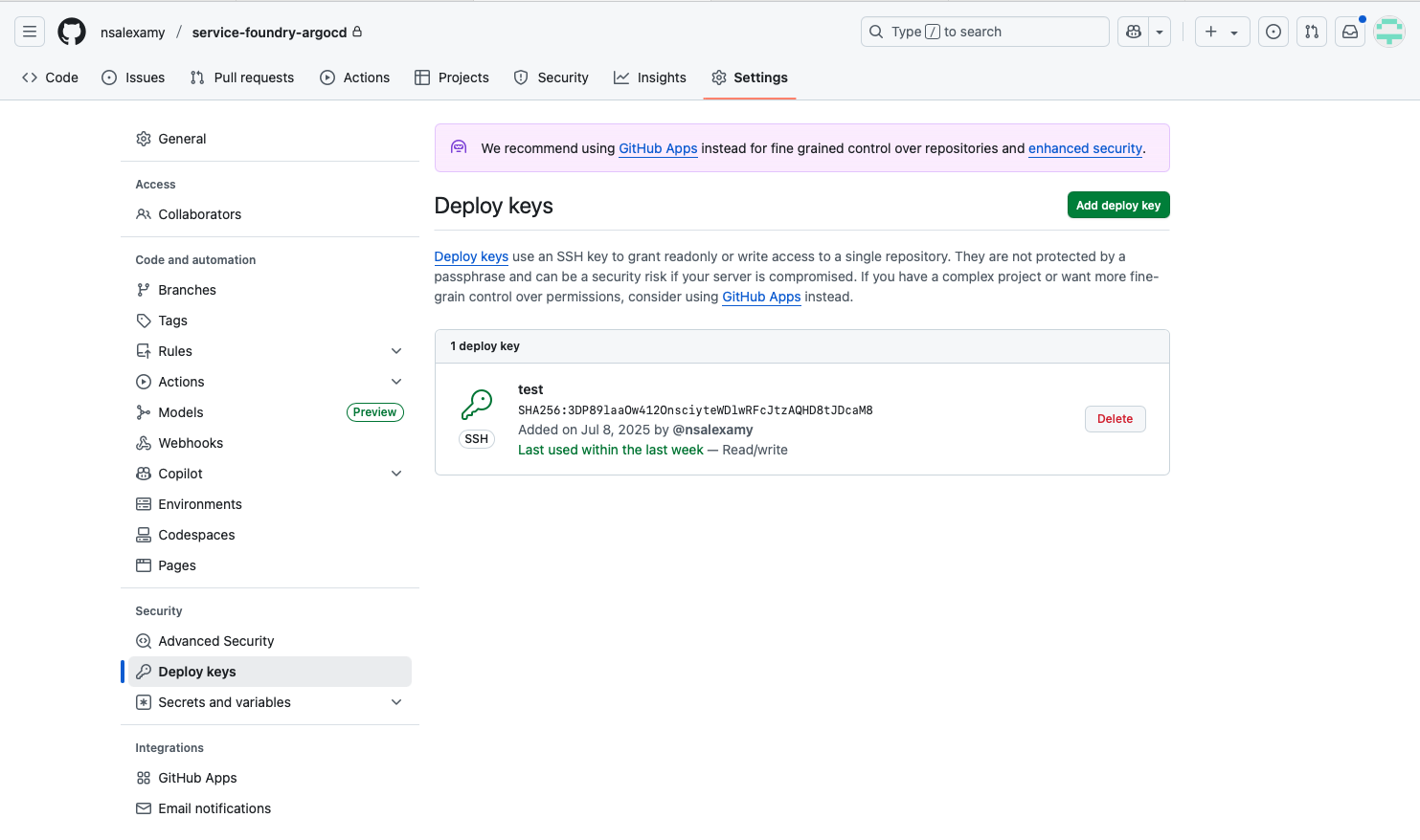 github deploy key