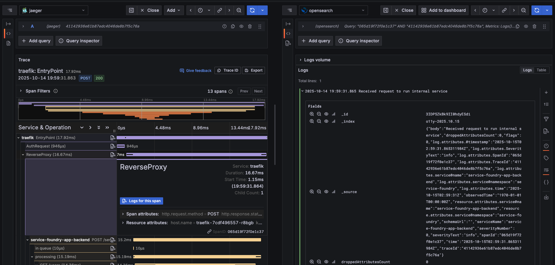 grafana trace and log