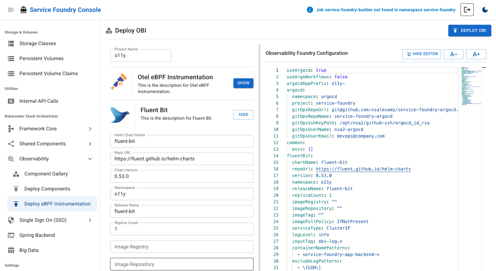 sf console deploy obi