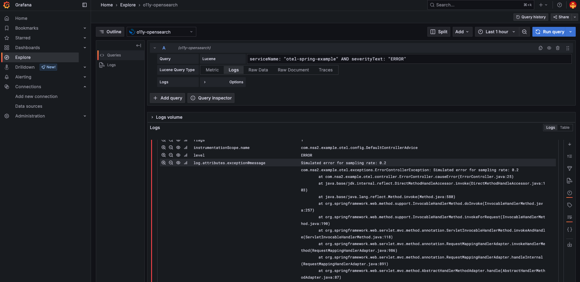 grafana explore opensearch detail view