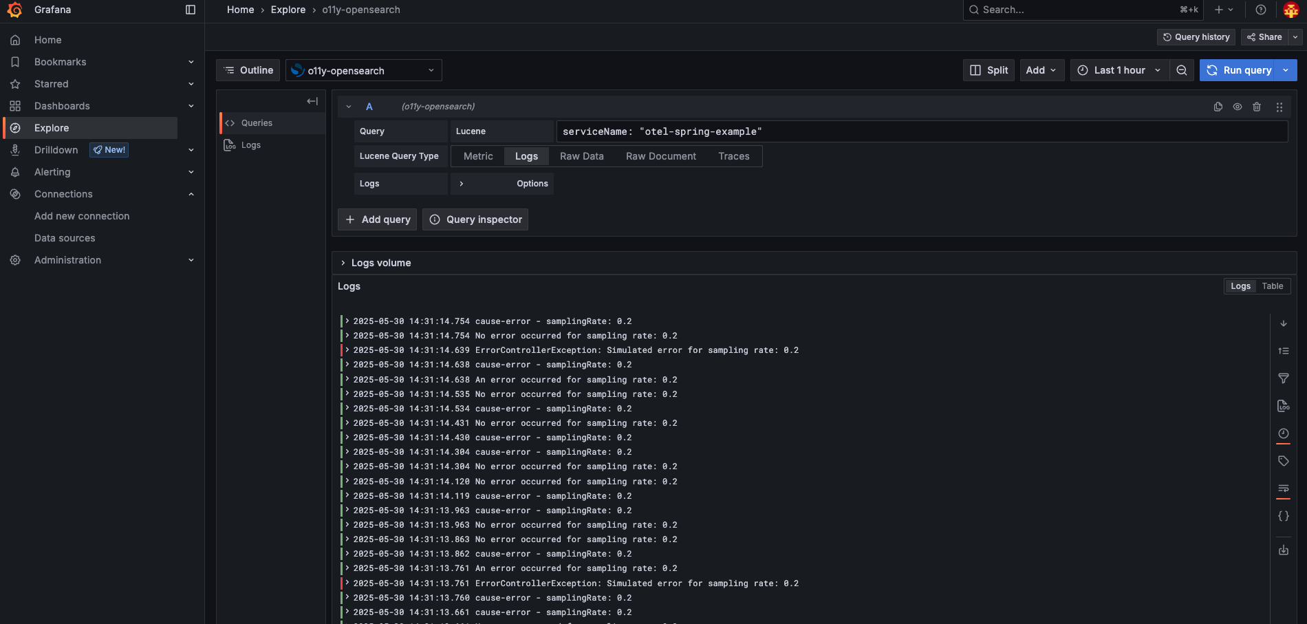 grafana explore opensearch search log