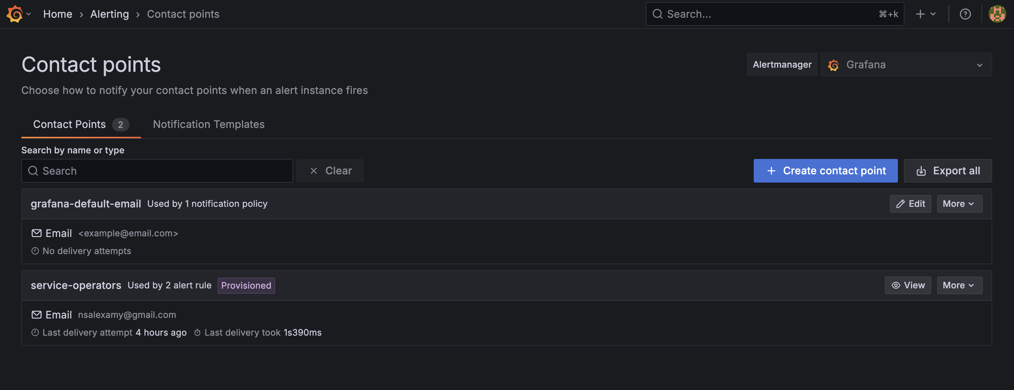 grafana contactpoints