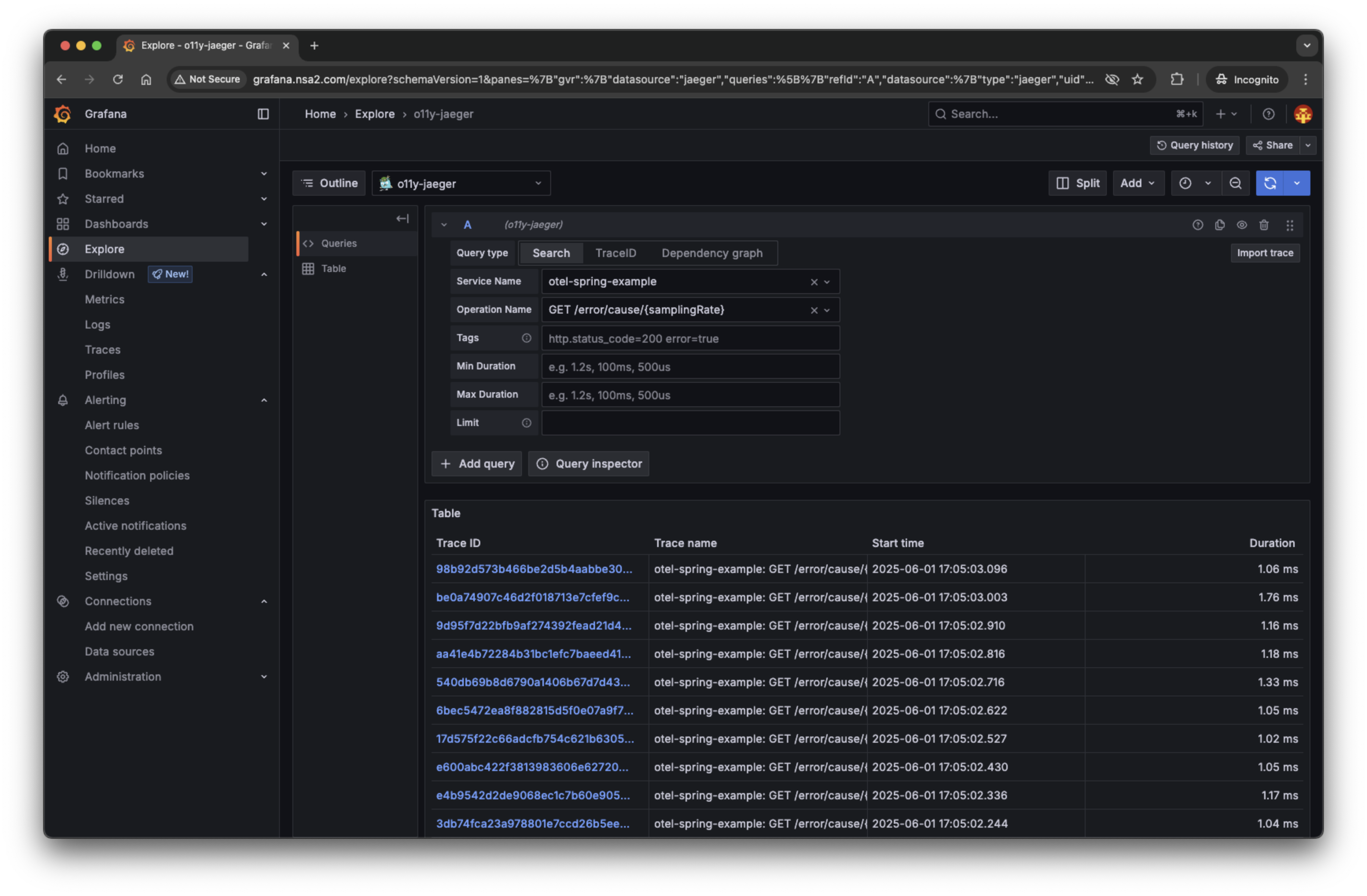 grafana explore traces