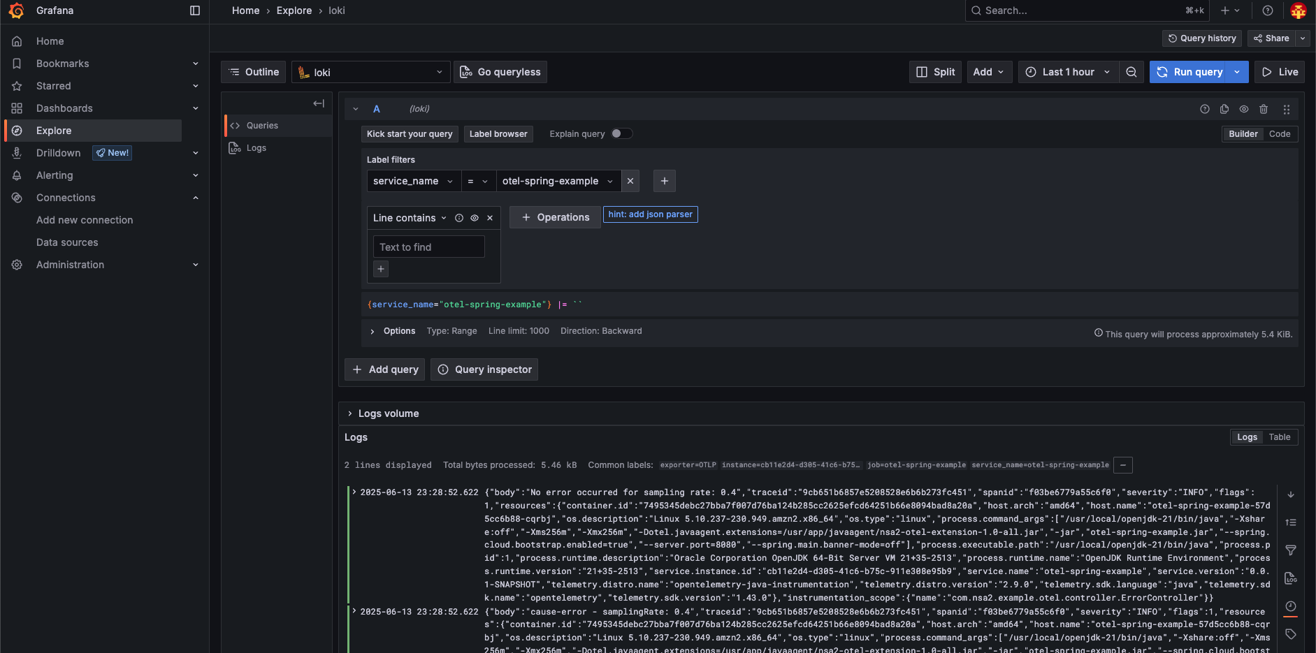 grafana explore logs