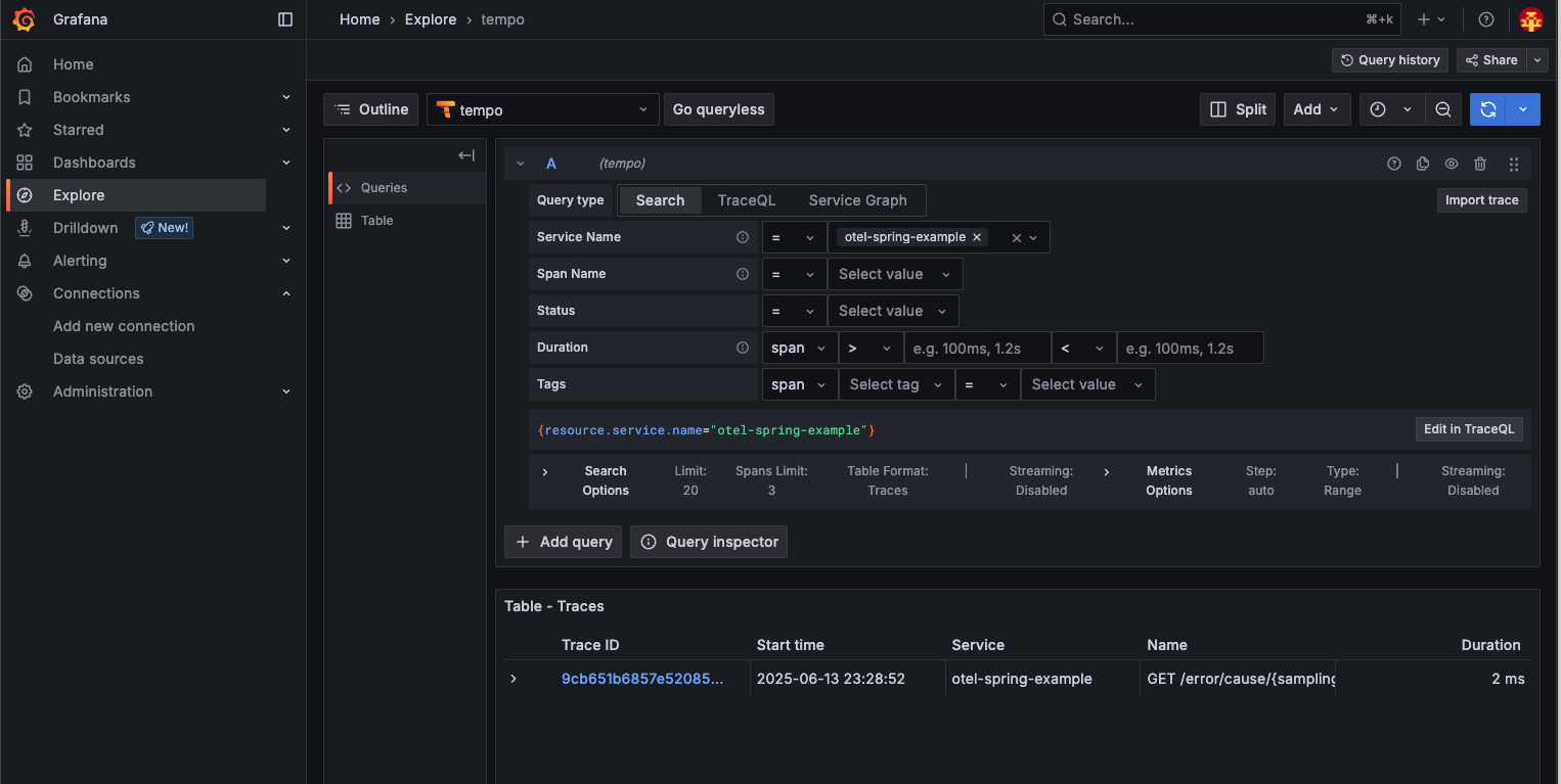 grafana explore traces