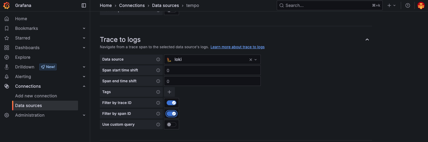 grafana trace to logs