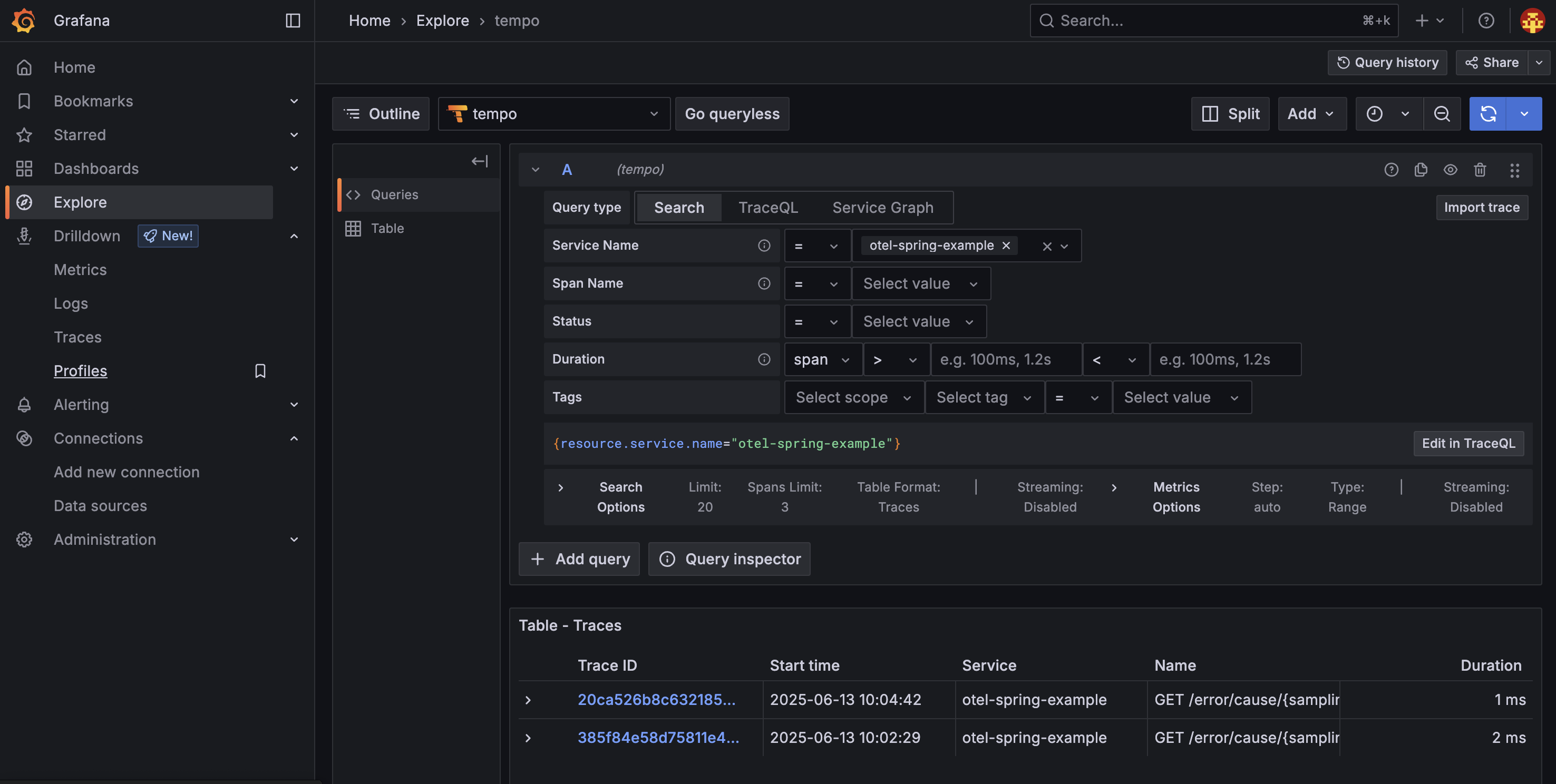 grafana tempo search