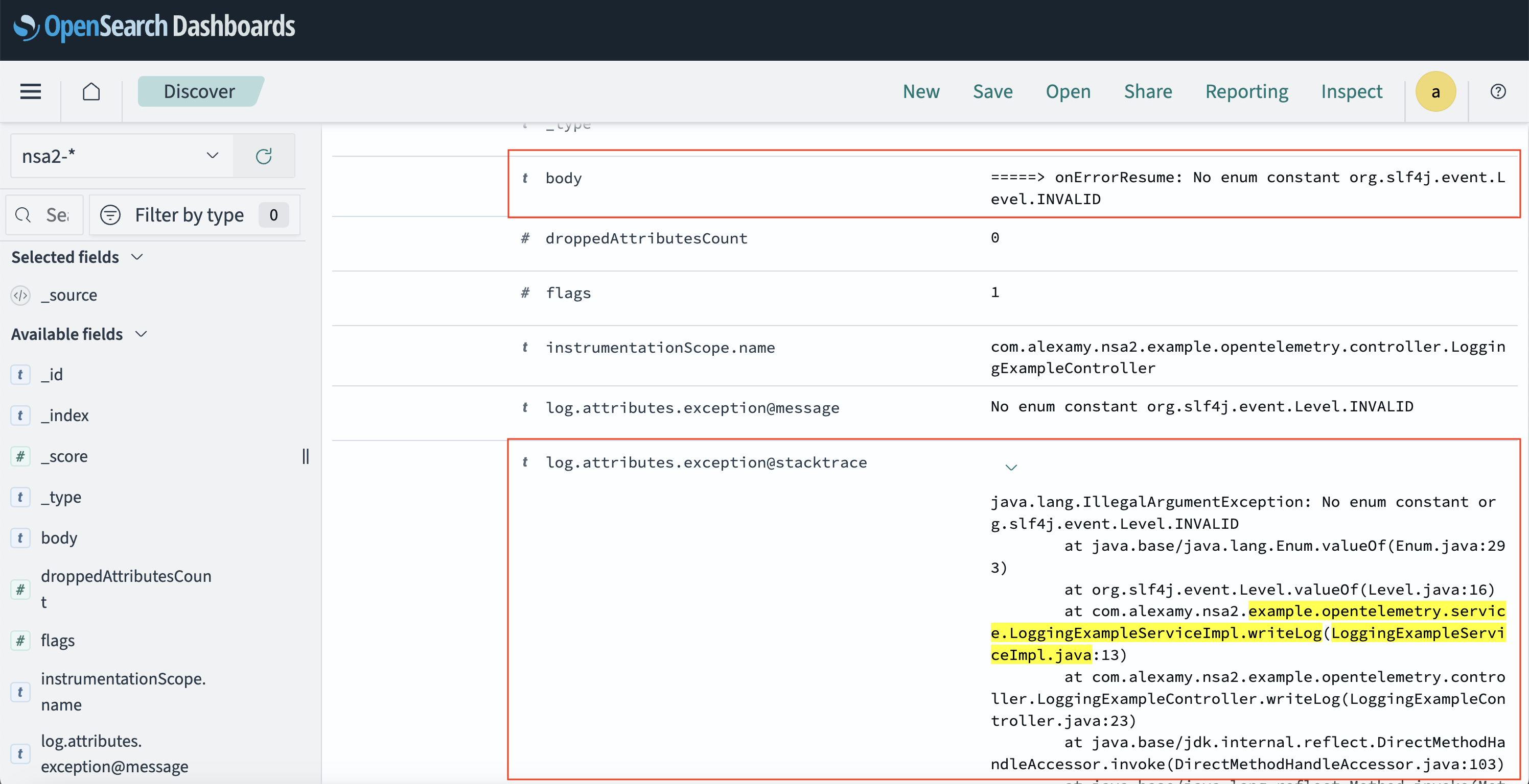 dashboards dql stacktrace 2