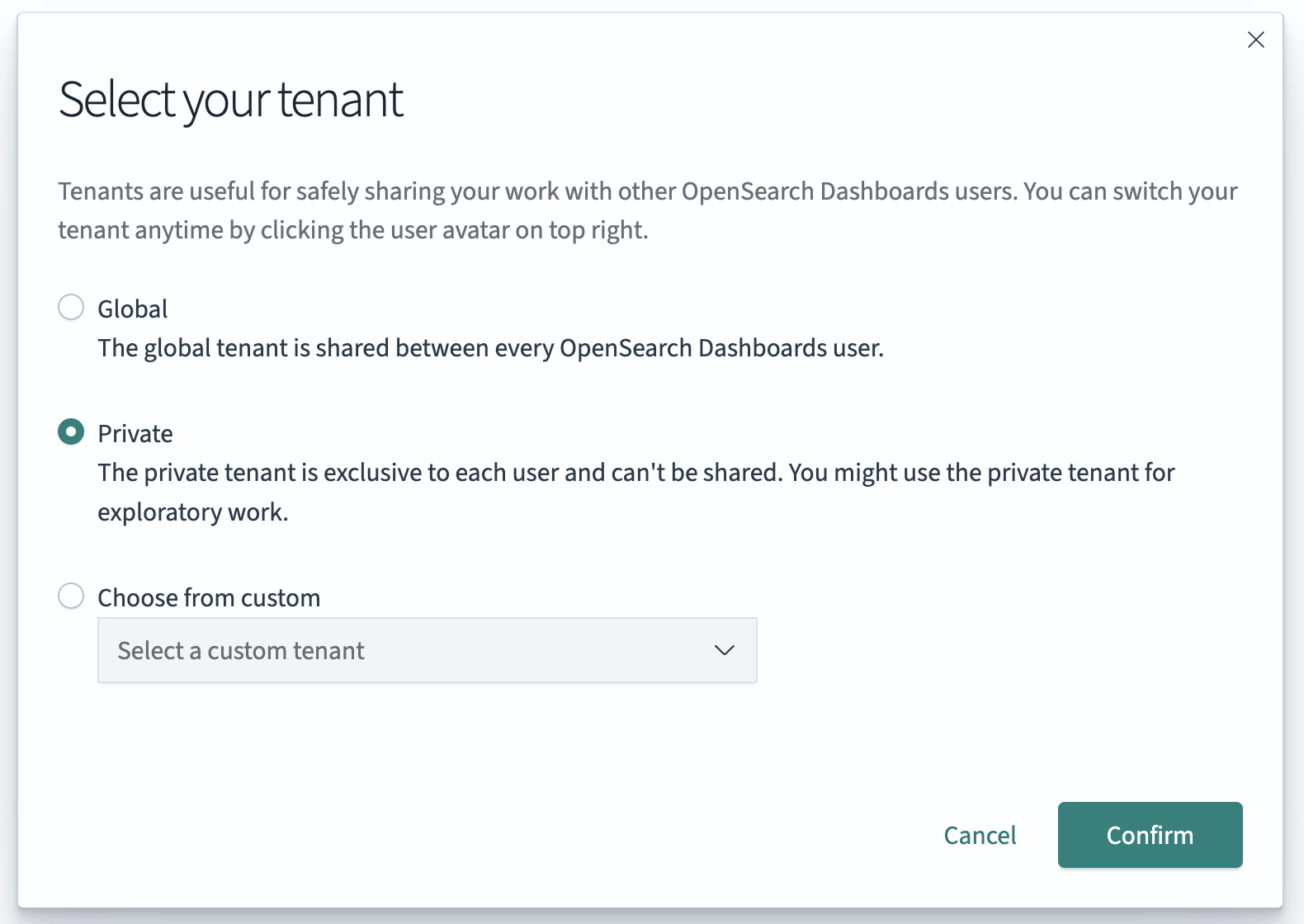 dashboards tenant select