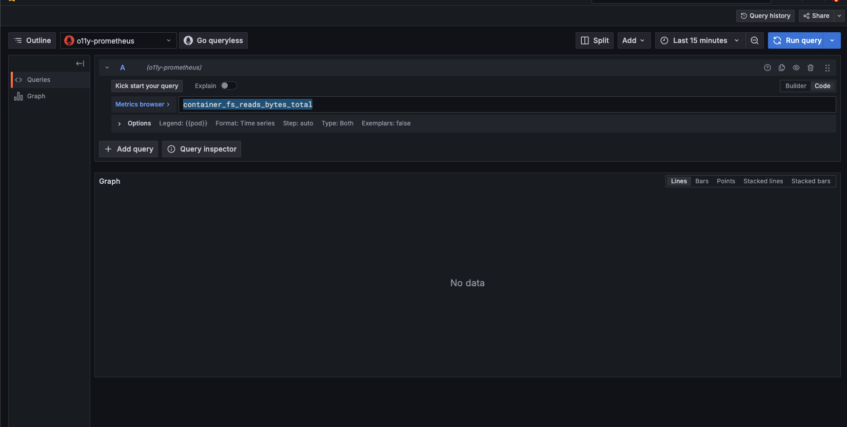 grafana container fs reads nodata