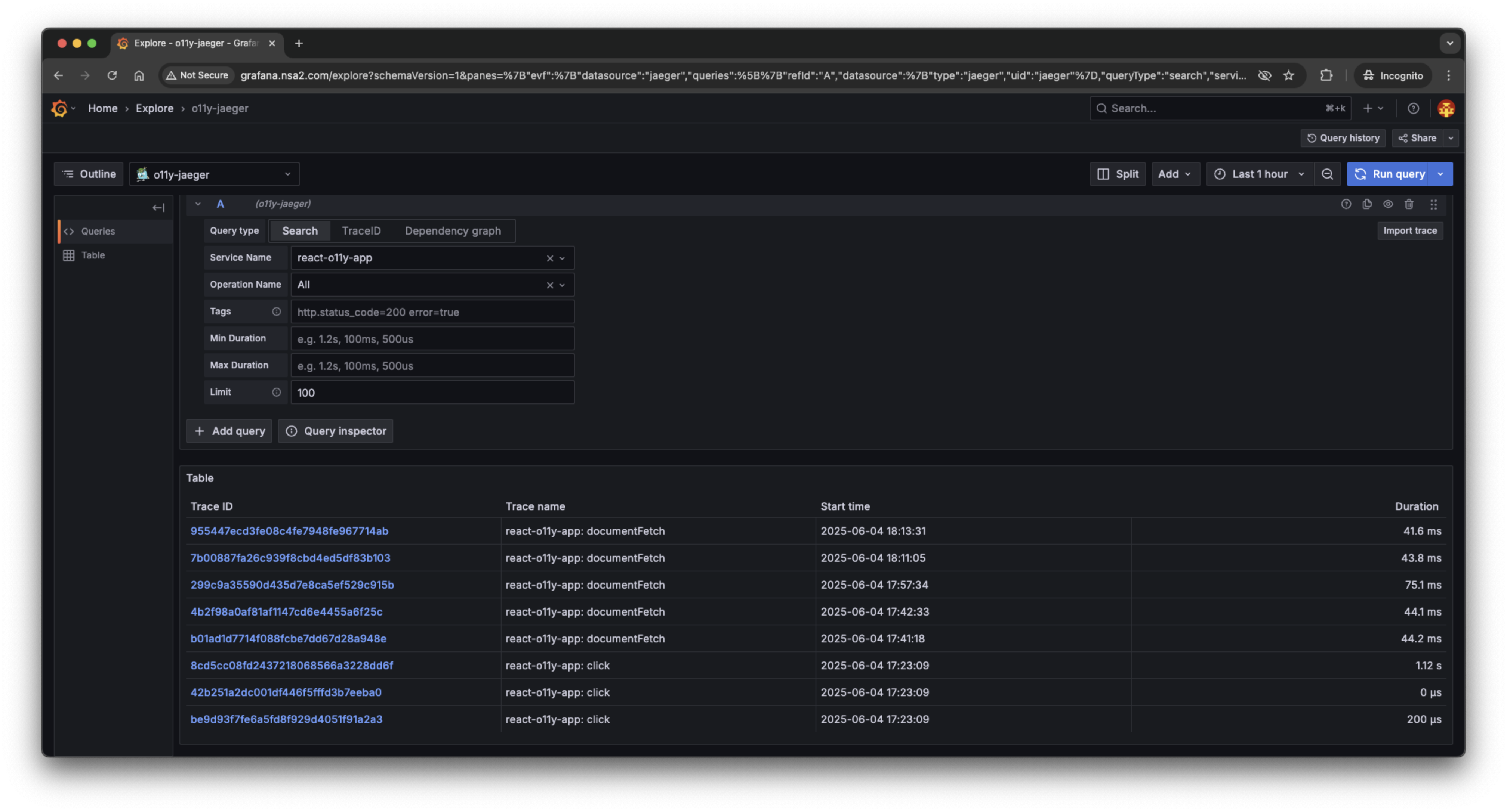 grafana jaeger search