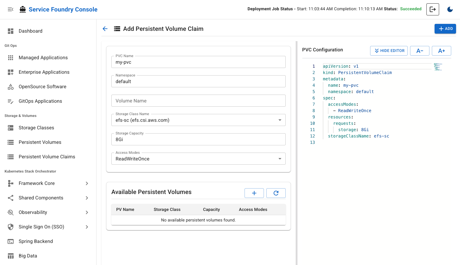 Add Persistent Volume Claim