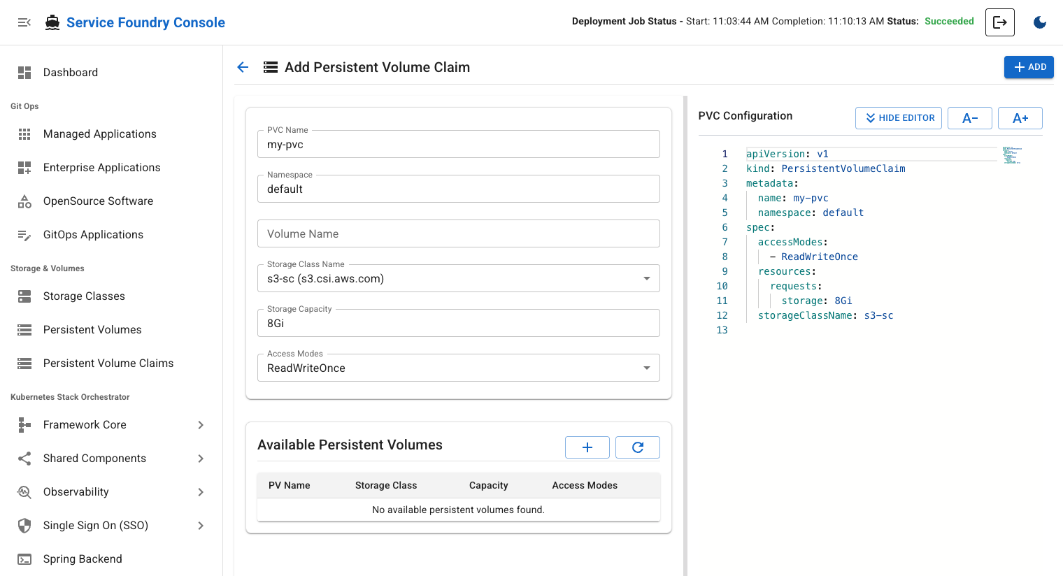 Add Persistent Volume Claim