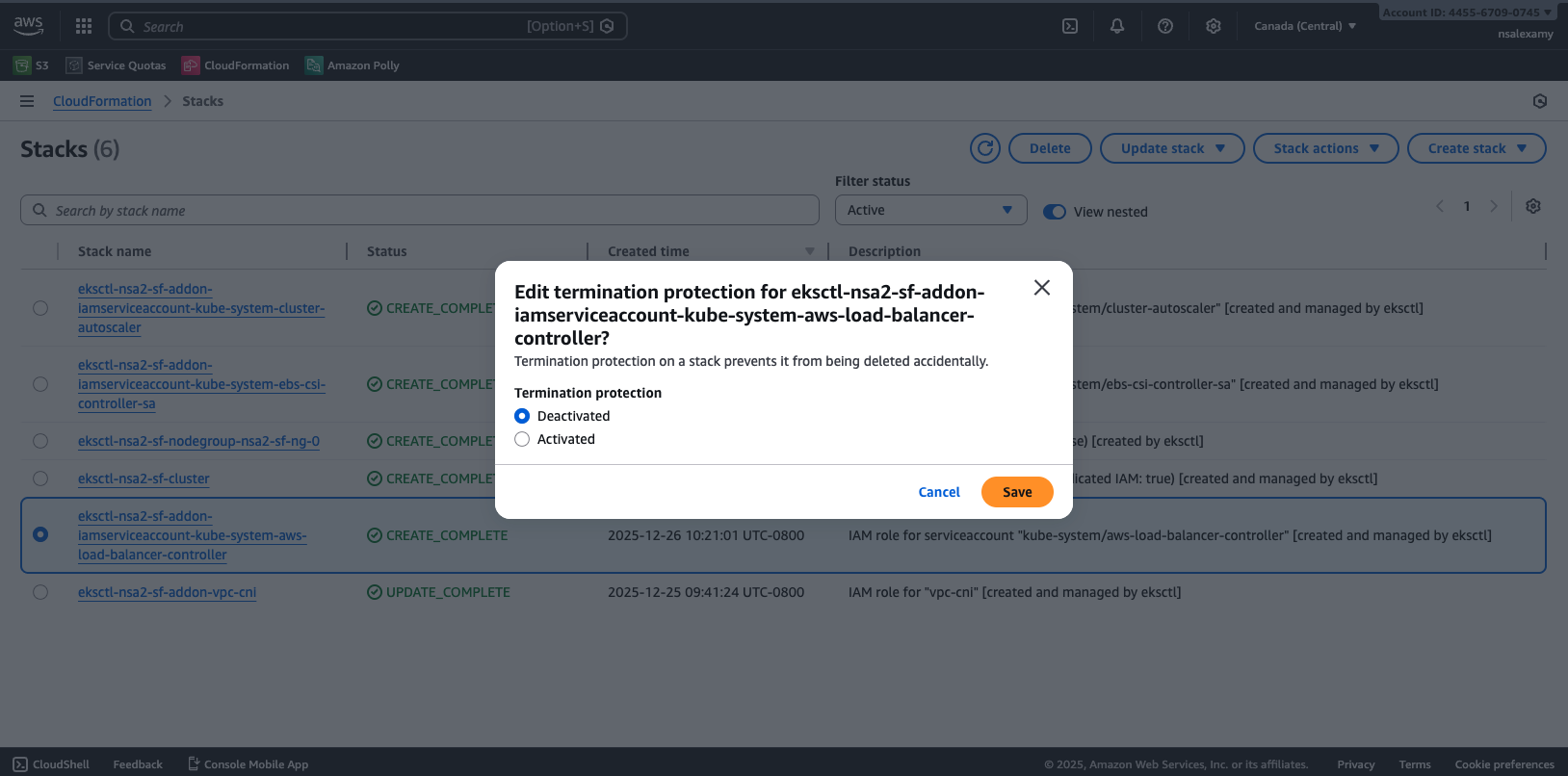 aws cloudformation albc dialog