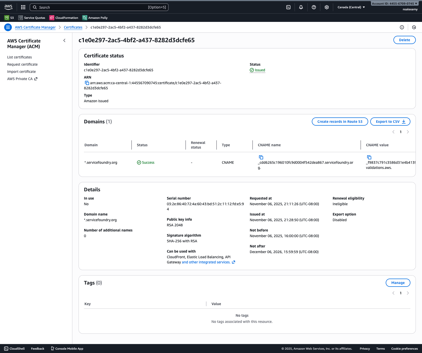 aws acm servicefoundry org