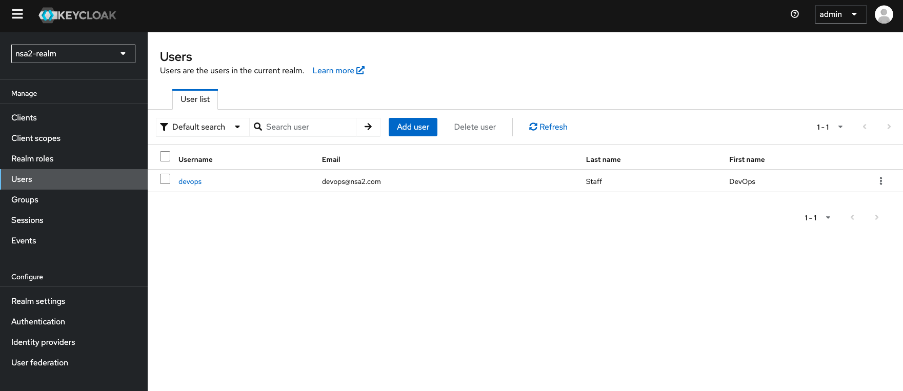 Keycloak Admin - Users