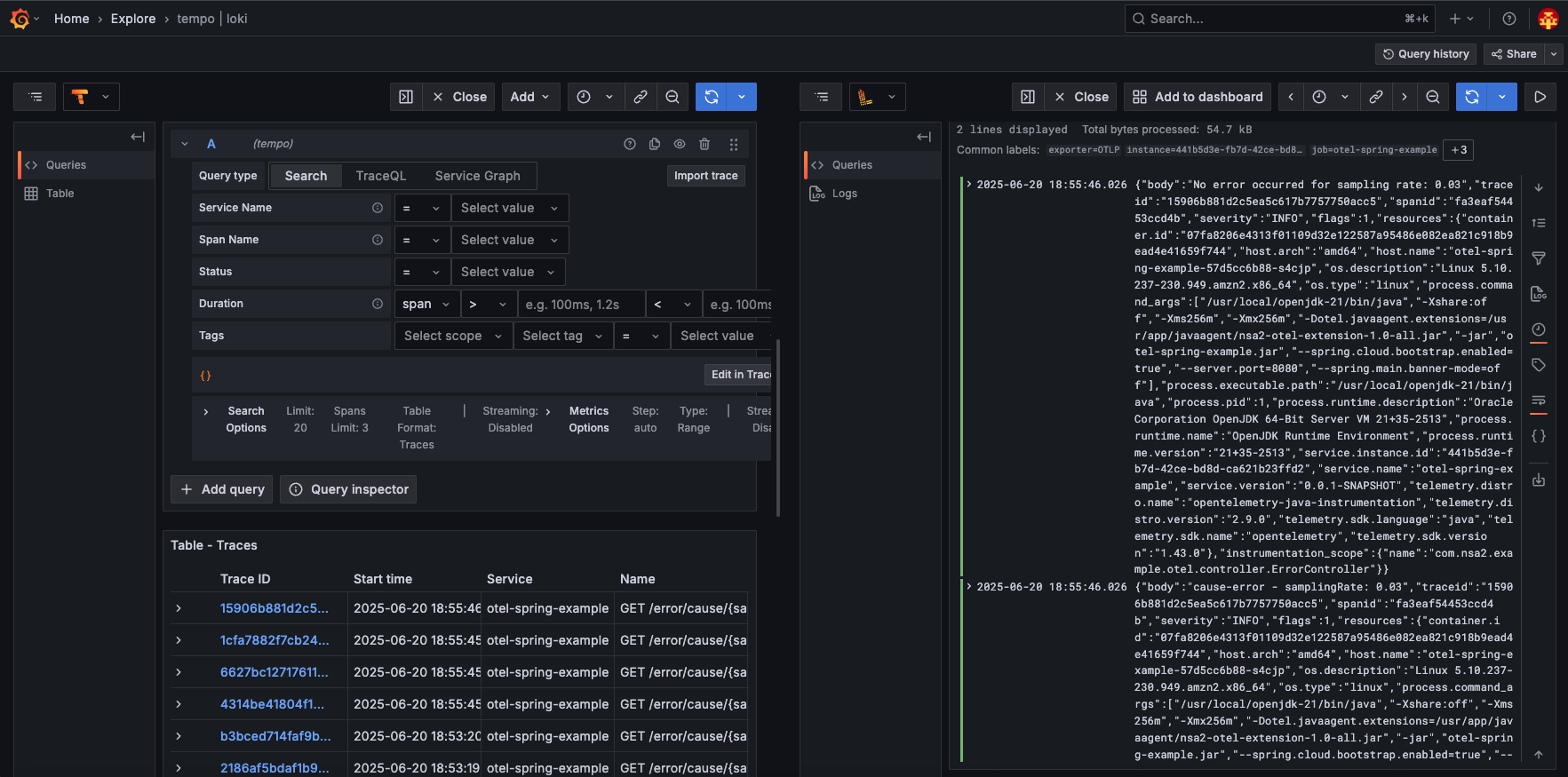 Grafana Traces and Logs Image